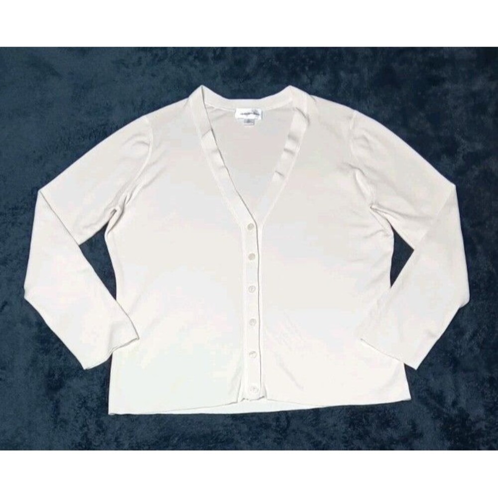Ann Taylor Loft Silk Blend V Neck Button Up Cardigan Sweater XL Cream Old Money